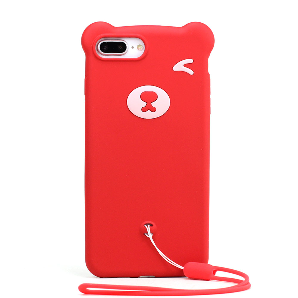 iPHONE 8 Plus / 7 Plus 3D Teddy Bear Design Case with Hand Strap (Red)